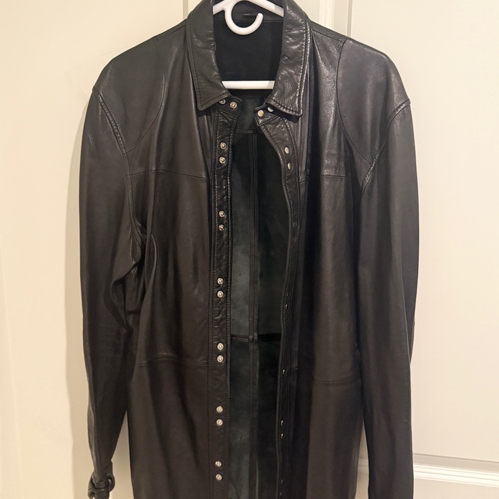 H& M Black Leather Button-Up Shirt - Picture 2 of 4